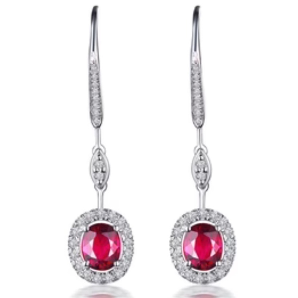 925 Sterling Silver with Created Reddish Pink Sapphire and Zircon Drop Earrings
